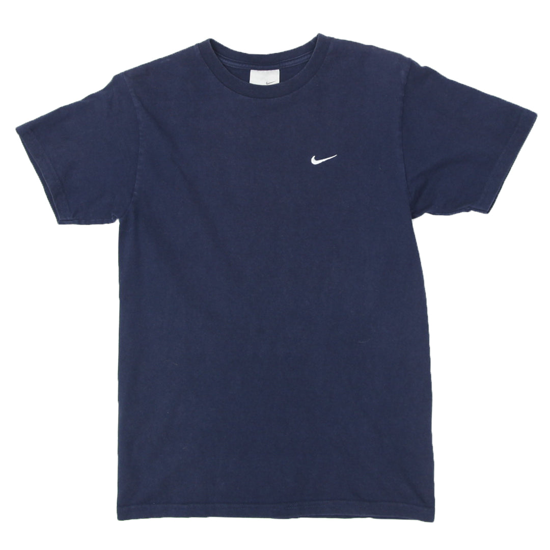 Vintage Nike Early 2000's Swoosh Embroidered T-Shirt Navy Youth L