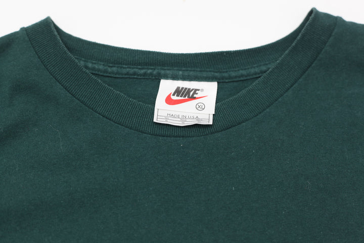 90's Vintage Nike Swoosh Embroidered Crewneck T-Shirt Green Made In USA XL