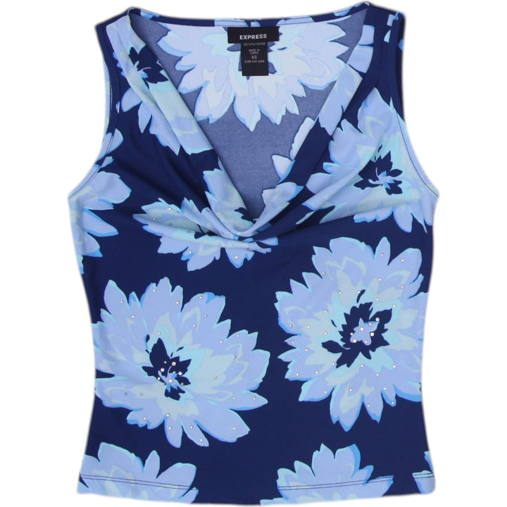 Y2K Ladies Express Tank Top Navy Floral Sleeveless Stretchy