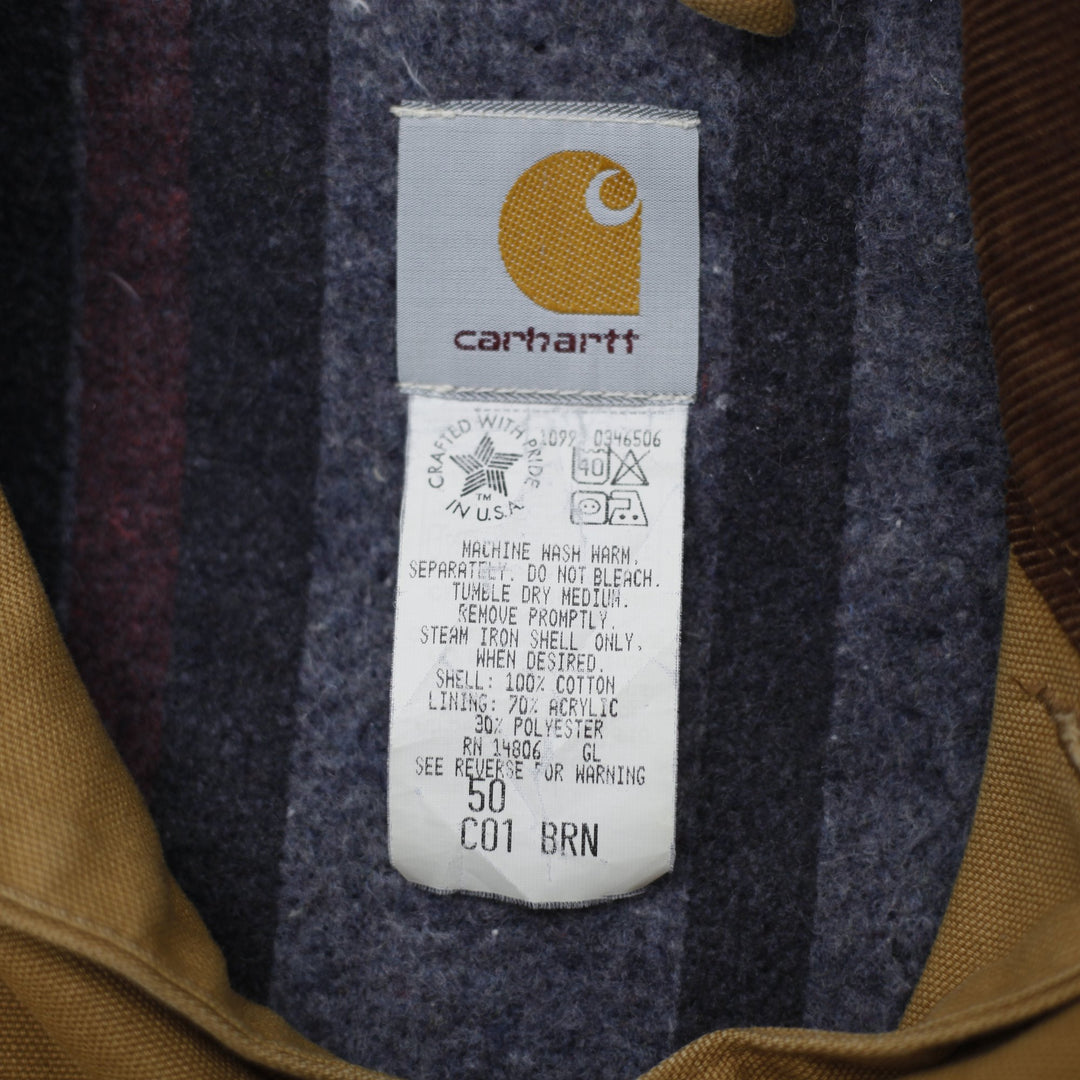 Vintage 90s Carhartt C01 BRN Blanket Lined Jacket Size 50