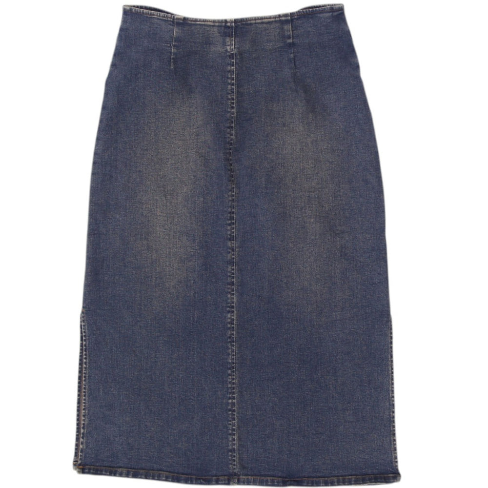 Y2K Ladies Smart Set Floral Embroidered Denim Skirt Size L | Migration_Skirts - Side View | Fashion Rerun