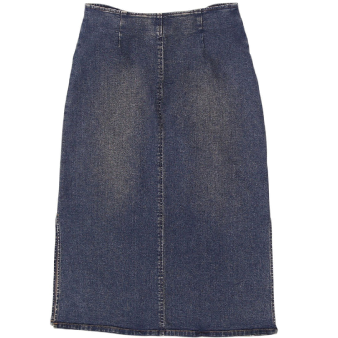 Y2K Ladies Smart Set Floral Embroidered Denim Skirt Size L | Migration_Skirts - Side View | Fashion Rerun