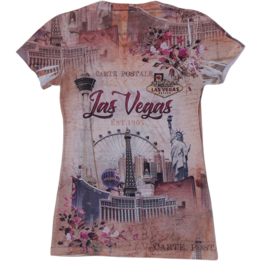 Y2K Ladies Banana Expression Las Vegas Postcard Print Mesh Overlay Top Size M