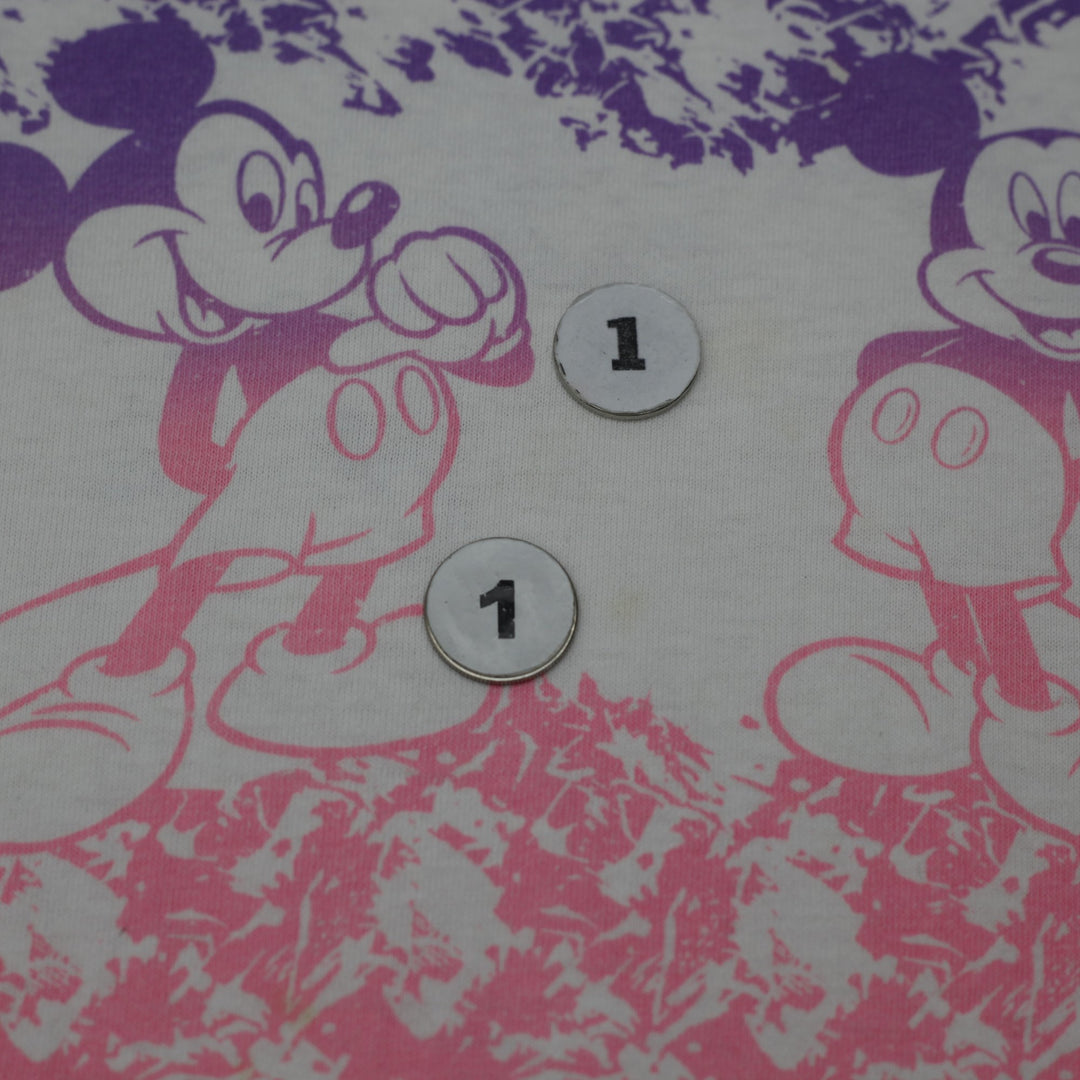 Vintage 90s Disney Mickey Mouse All Over Print T-Shirt Neon Gradient Made in Canada OS Single Stitch