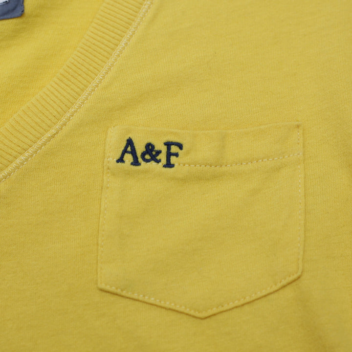 Y2K Ladies Abercrombie & Fitch T-Shirt Yellow V-Neck Pocket