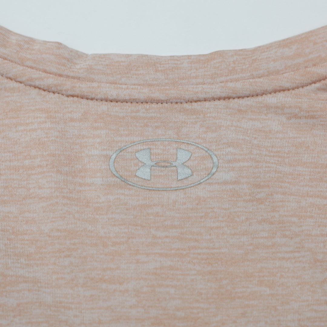 Ladies Under Armour HeatGear T-Shirt Peach Short Sleeve Logo Size L