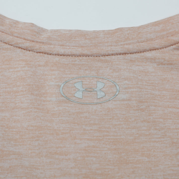 Ladies Under Armour HeatGear T-Shirt Peach Short Sleeve Logo Size L