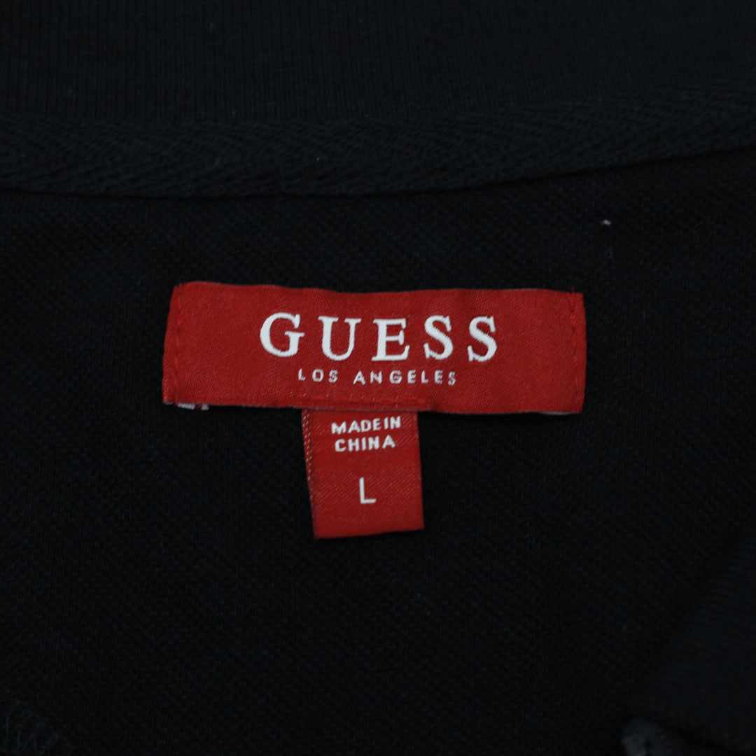 Mens Guess Half Zip Black Polo T-Shirt Size L