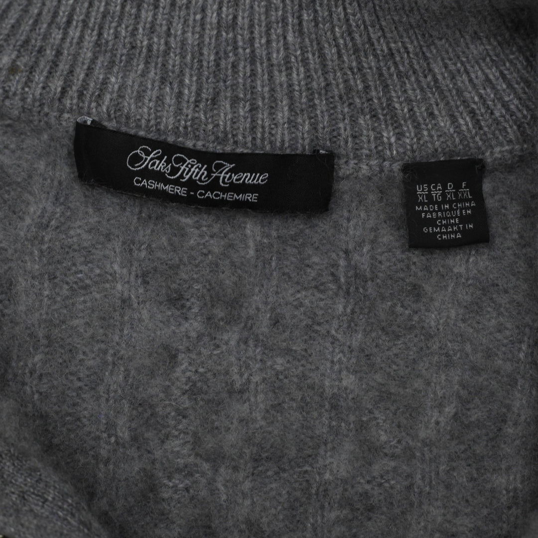 Mens Saks Fifth Avenue 100% Cashmere Quarter Zip Cable Knit Sweater