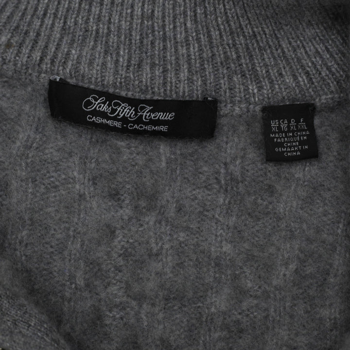 Mens Saks Fifth Avenue 100% Cashmere Quarter Zip Cable Knit Sweater