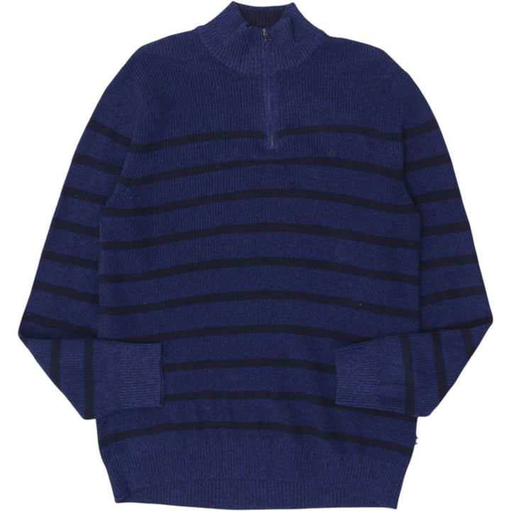 Mens Nautica Sweater Navy Stripe Half Zip Knitwear