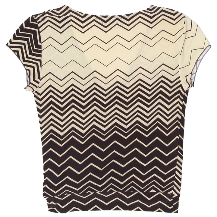 Y2K Fang Glam Zigzag Print Overlap Neck Top - Fashion Rerun Vintage Migration_Tops