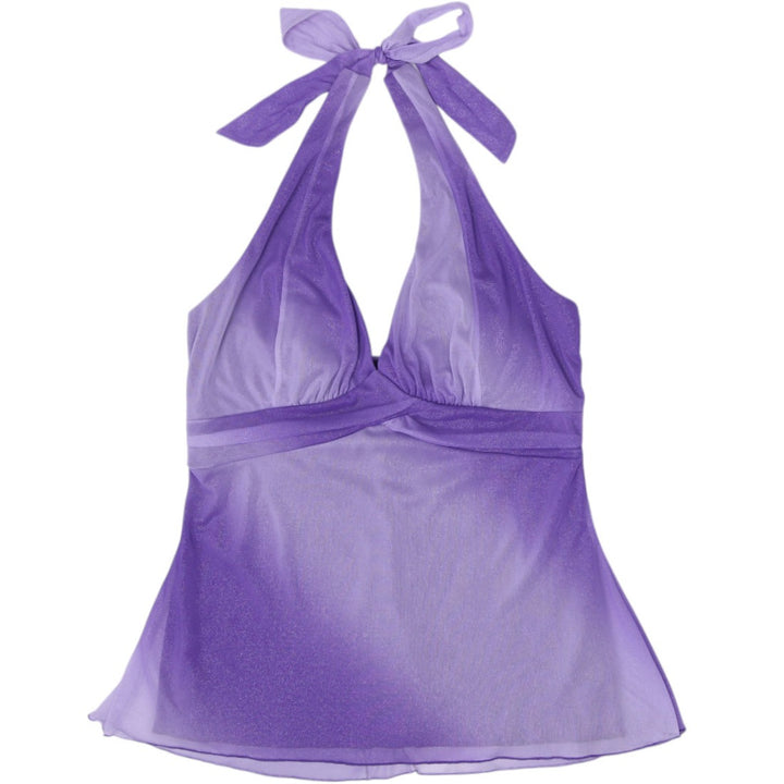 Y2K Ladies Le Chateau Purple Ombre Shimmer Mesh Halter Top Size L