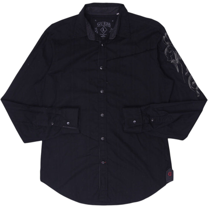Mens Guess Embroidered Back Graphic Long Sleeve Button Down Shirt Size L
