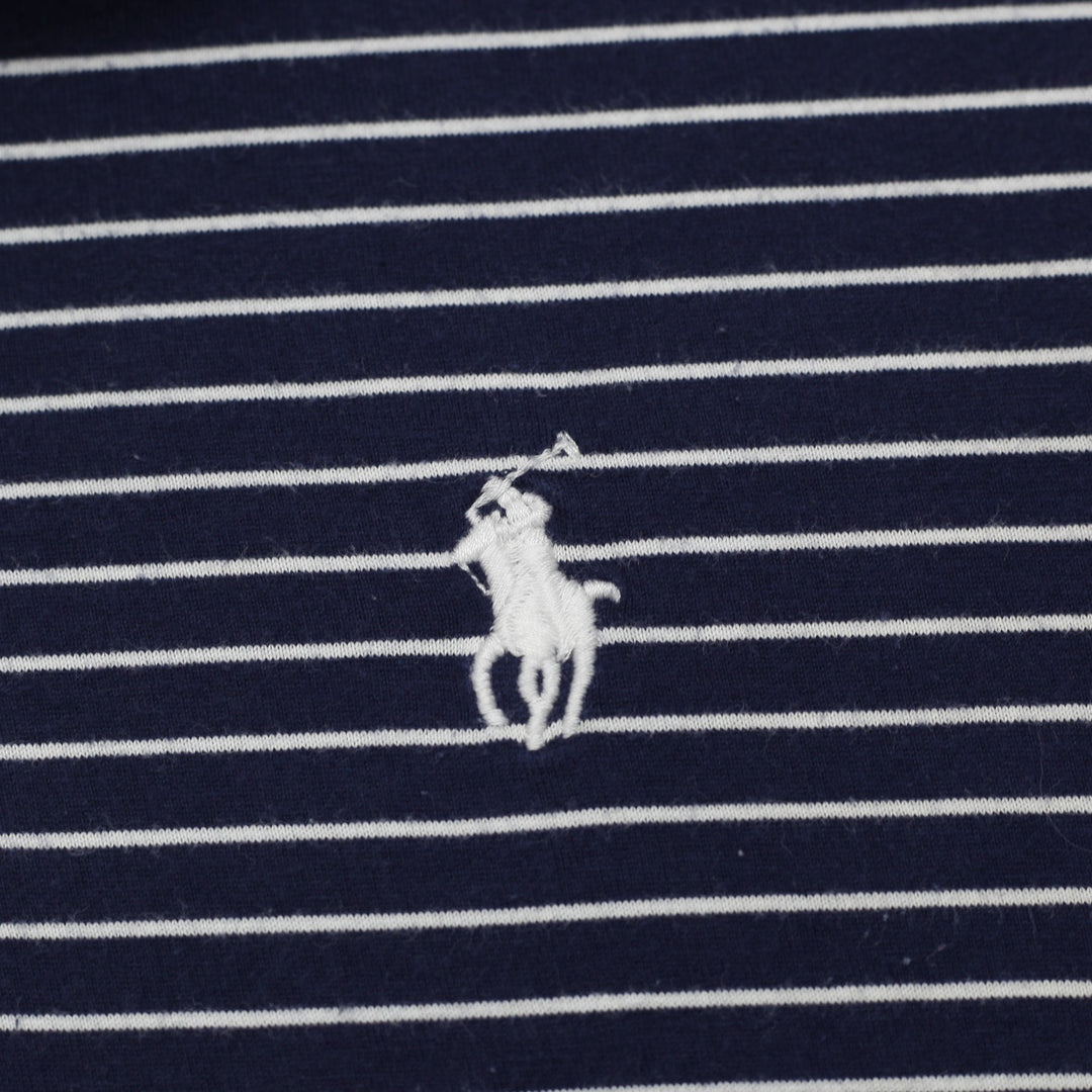 Mens Polo Ralph Lauren Navy & White Striped Pima Cotton Polo T-Shirt Size M