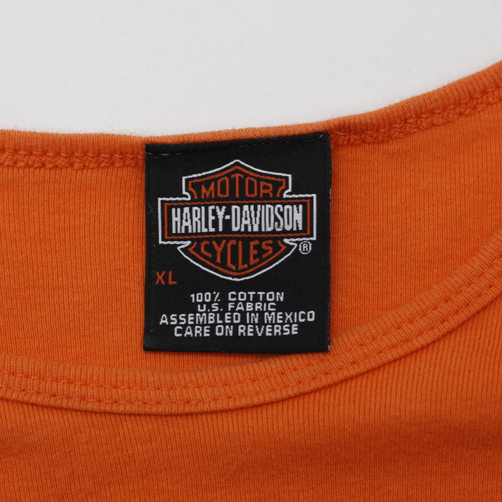 Y2K Ladies Harley Davidson Orange Floral Logo Graphic Top Size XL