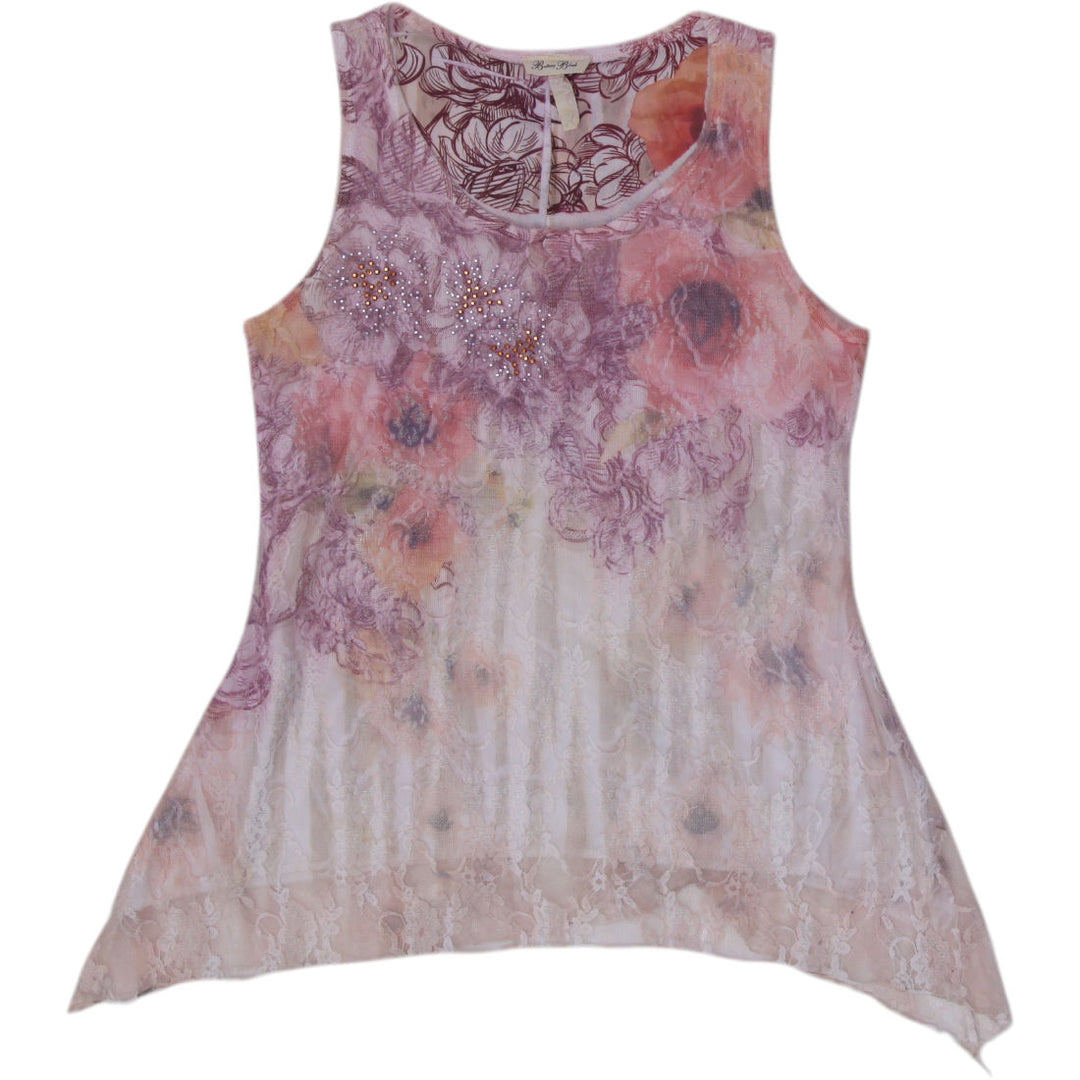 Y2K Ladies Brittany Black Floral Sleeveless Pink Mesh Top
