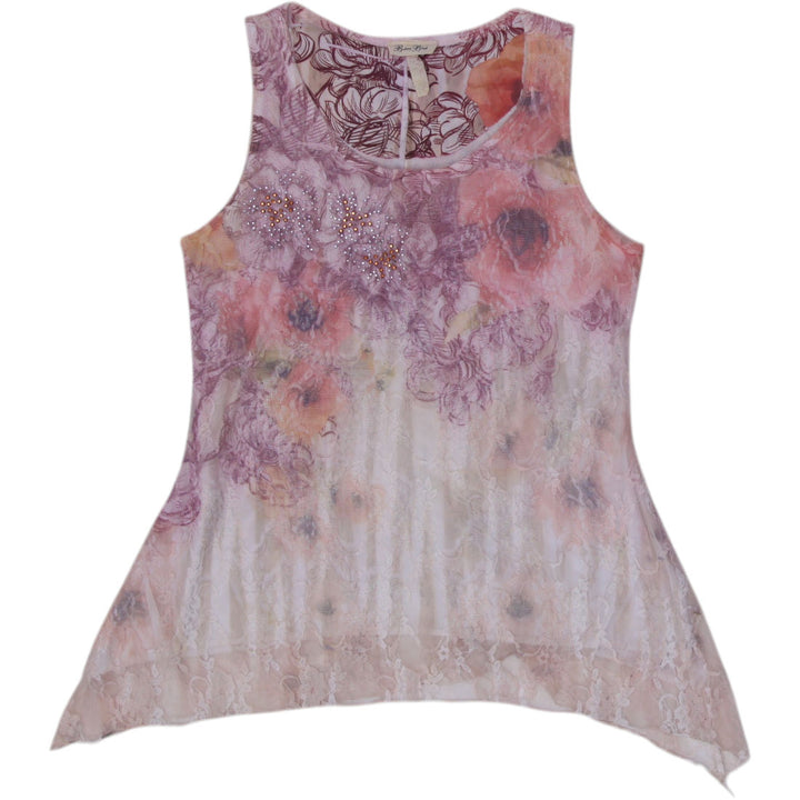 Y2K Ladies Brittany Black Floral Sleeveless Pink Mesh Top
