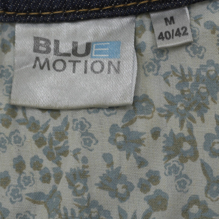 Y2K Ladies Blue Motion Denim Vest Waistcoat Medium Dark Wash Floral Inner Trim