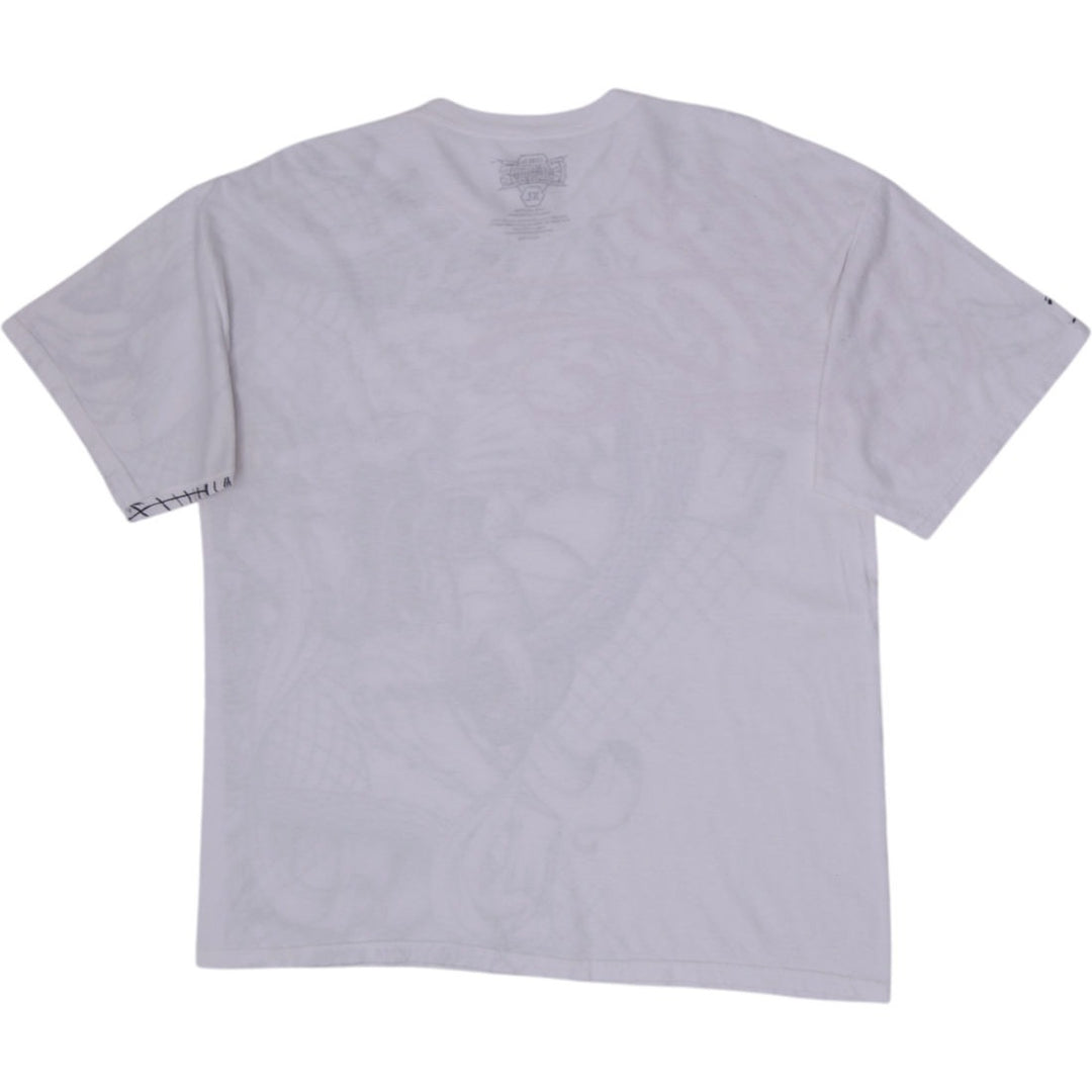 Y2K Mens MMA Elite Dragon Graphic All Over Print White Cyber Grunge T-Shirt XL