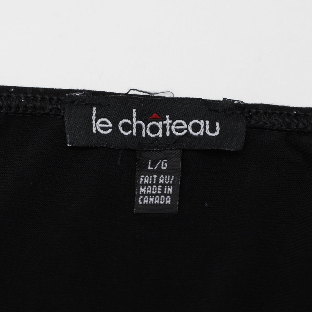 Y2K Ladies Le Chateau Halter Top Black Glitter Shimmer Size L