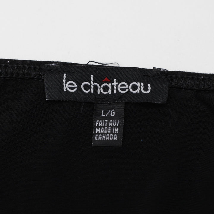 Y2K Ladies Le Chateau Halter Top Black Glitter Shimmer Size L