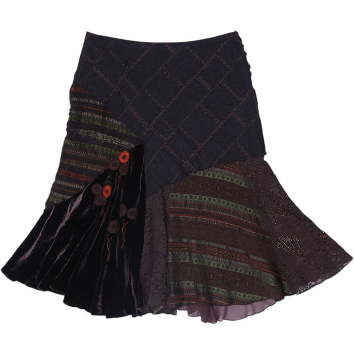 Y2K Ladies Future Paradise Whimsigoth Patchwork Asymmetrical Midi Skirt