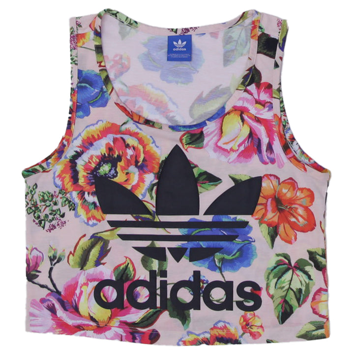 Ladies Adidas Logo Floral Sleeveless Crop Top