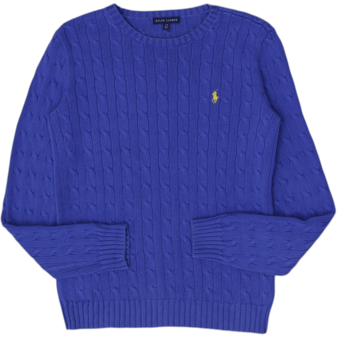 Mens Ralph Lauren Sweater Blue Cable Knit Embroidered Logo Size L
