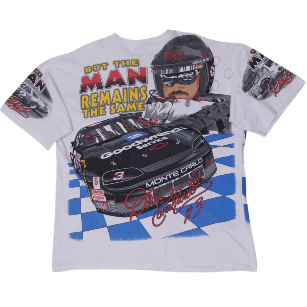 Vintage 1996 NASCAR Dale Earnhardt "Times May Change" All Over Print (AOP) White T-Shirt | Migration_T-Shirts | Fashion Rerun