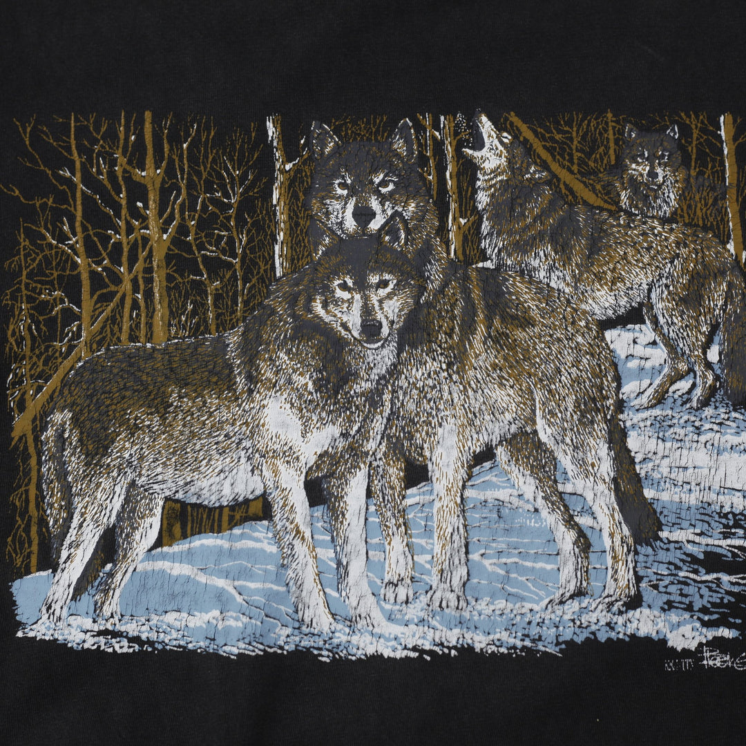 Vintage 90s Oneita Power-T Wolf Graphic T-Shirt Made in USA Size XL