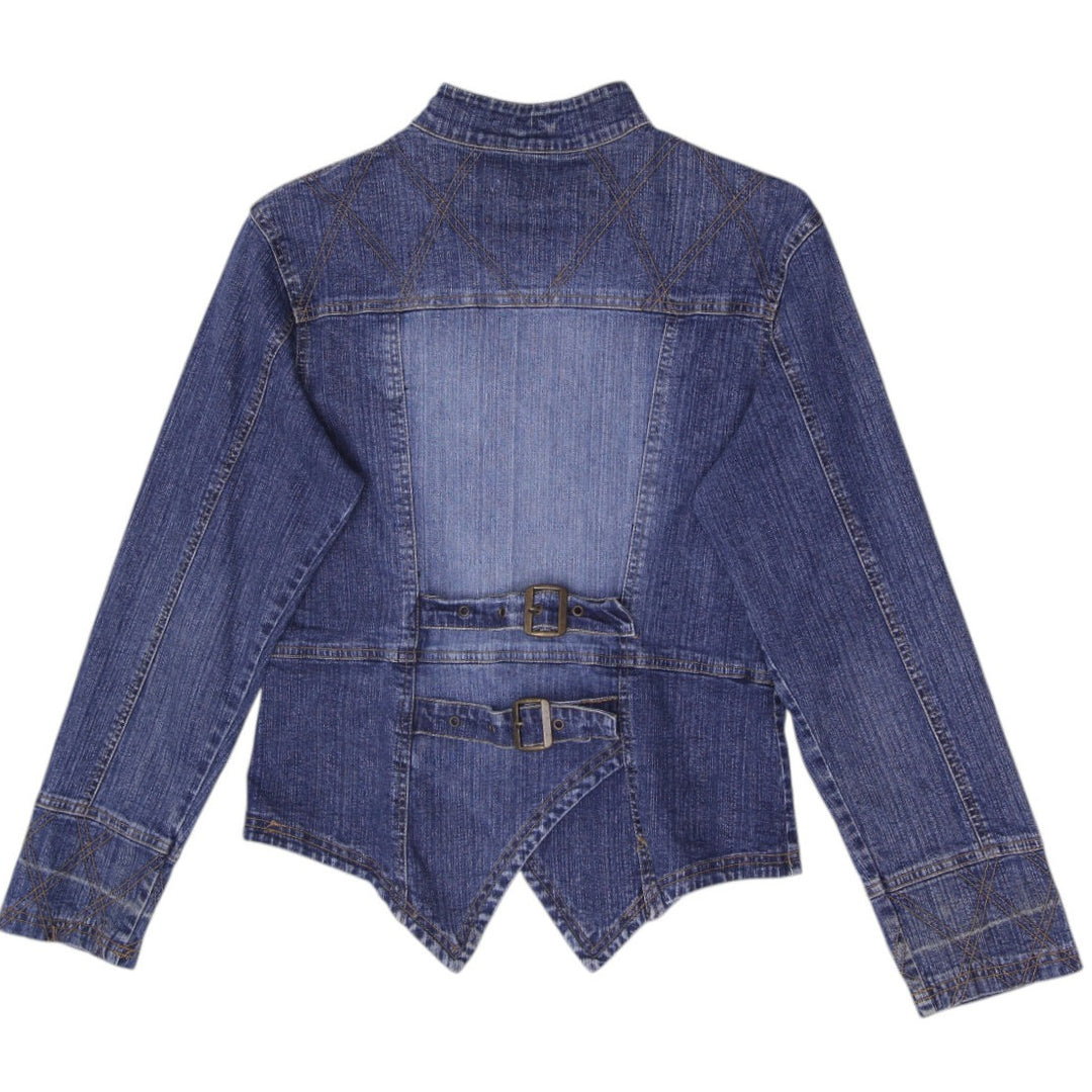 Y2K Ladies Village Jeans Pointed Hem Buckle Back Denim Jacket Size L