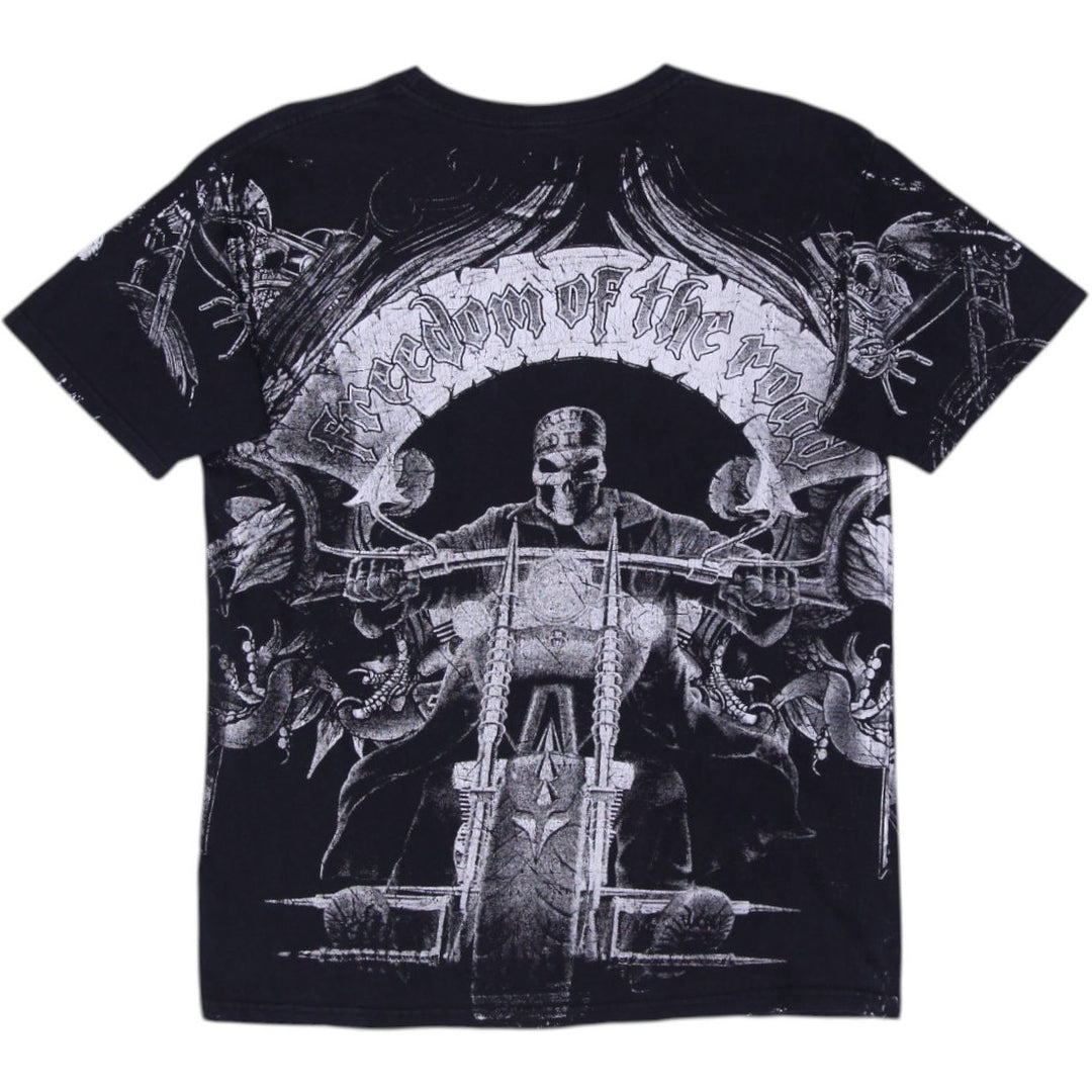 Y2K Mens T-Shirt Black Biker Graphic Freedom Design