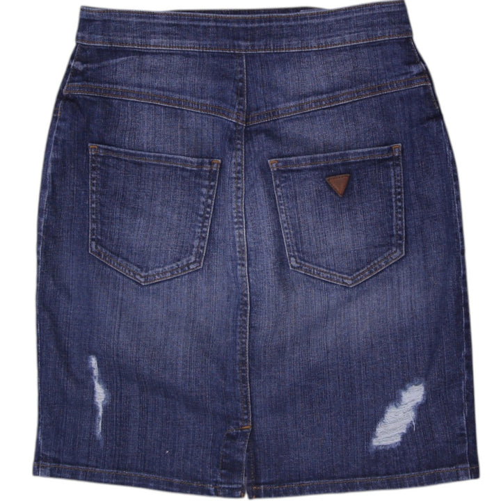 Ladies Guess Jeans Distressed Dual Zip Corset Denim Skirt Size 28