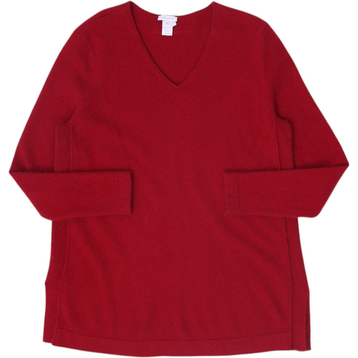 Ladies J Jill 100% Cashmere V-Neck Sweater Red Split Hem Size L