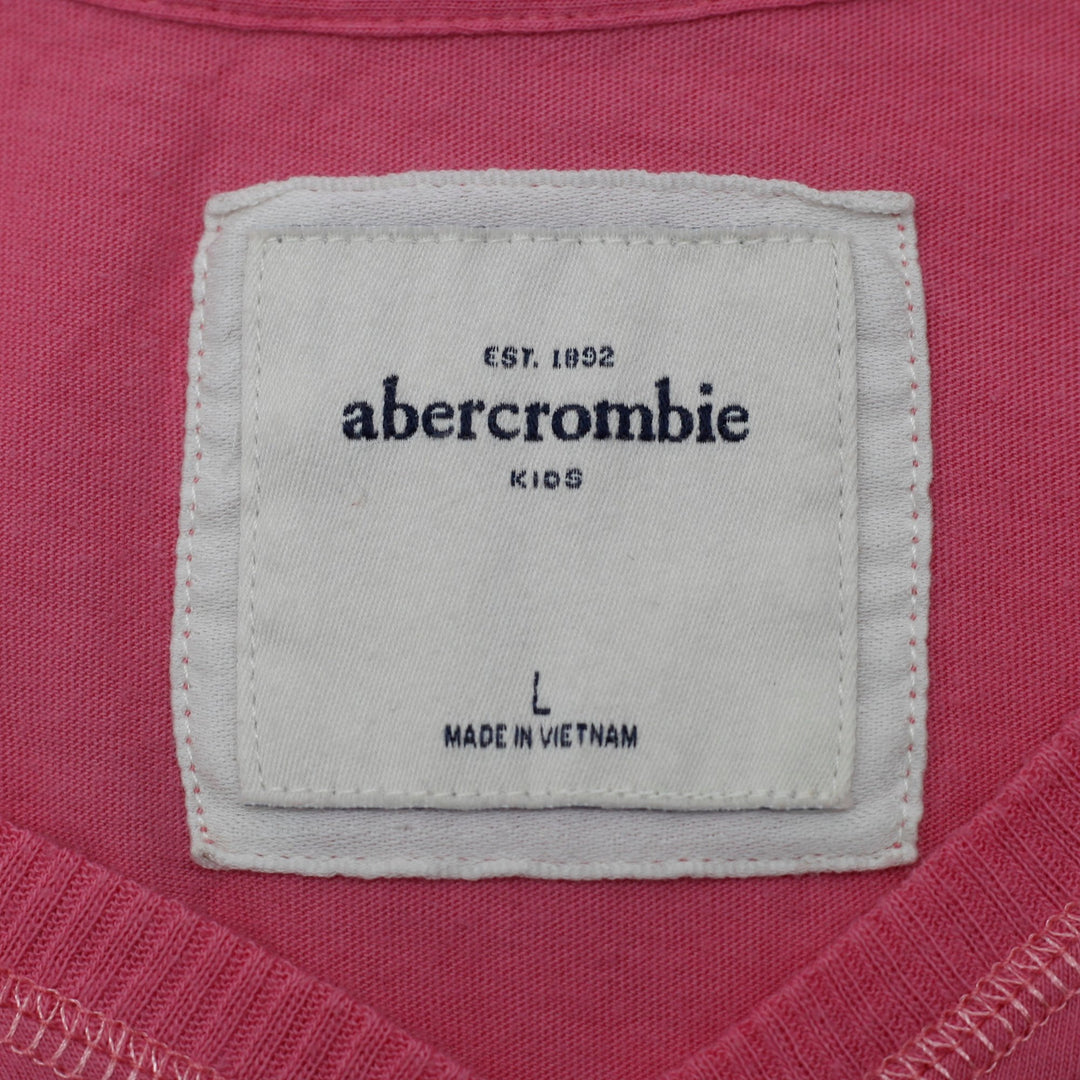 Y2K Youth Girls Abercrombie Pink V-Neck Embroidered Moose Logo T-Shirt L (14)