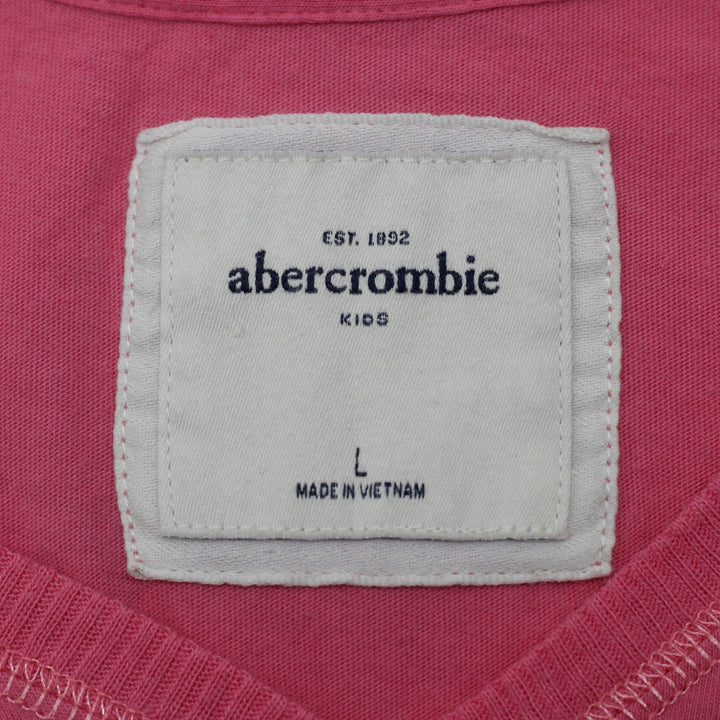 Y2K Youth Girls Abercrombie Pink V-Neck Embroidered Moose Logo T-Shirt L (14)