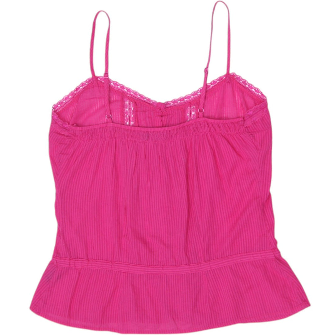 Y2K Ladies Bluenotes Fuchsia Pink Lightweight Cotton Lace-Trim Cami Top Medium