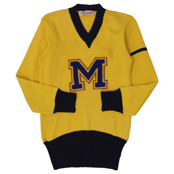Vintage Mens Holzapfel Bros Sweater Yellow Black Knit Letterman | Migration_Jumper & Knitwear | Fashion Rerun