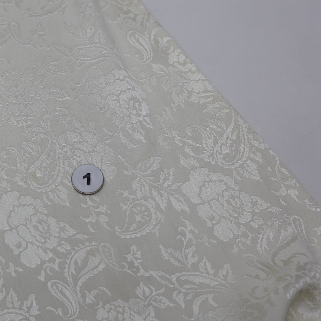 Y2K Ladies Ivory Satin Floral Jacquard Flared Midi Skirt