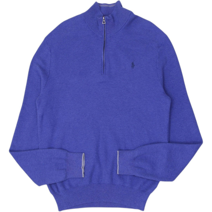 Retro Mens Polo Ralph Lauren Sweater Blue Quarter Zip Cotton Size XL