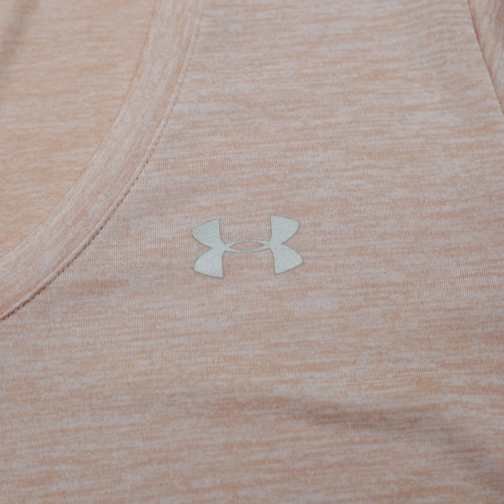 Ladies Under Armour HeatGear T-Shirt Peach Short Sleeve Logo Size L