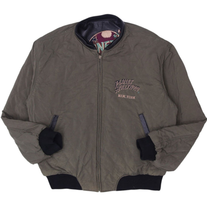 Vintage 1990s Planet Hollywood Las Vegas Brown Genuine Leather Reversible Zip-Up Bomber Jacket Size | Migrati | Fashion Rerun