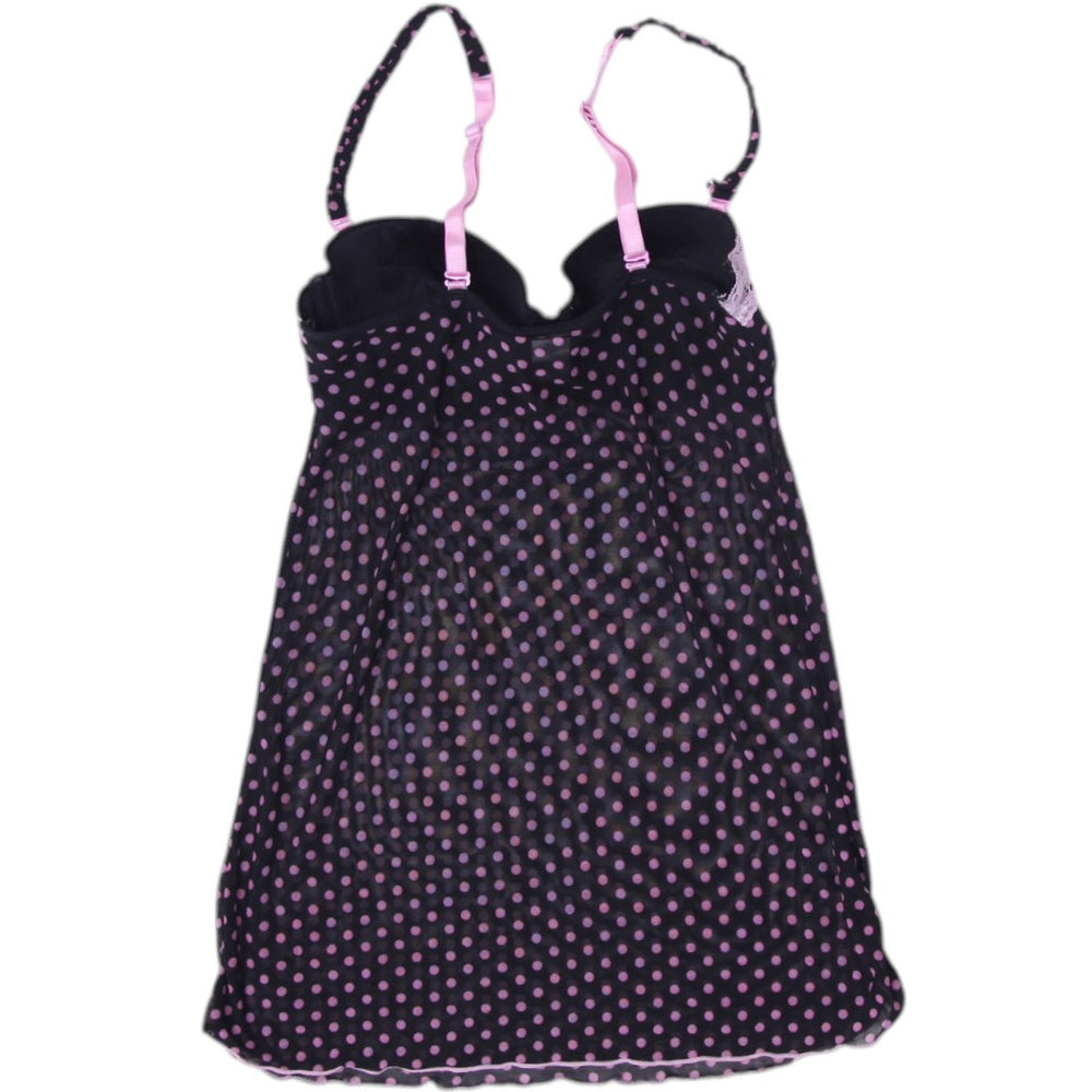 Y2K Ladies Camisole Black Pink Polka Dot Lace Trim Top Size S | Migration_Tops - Side View | Fashion Rerun