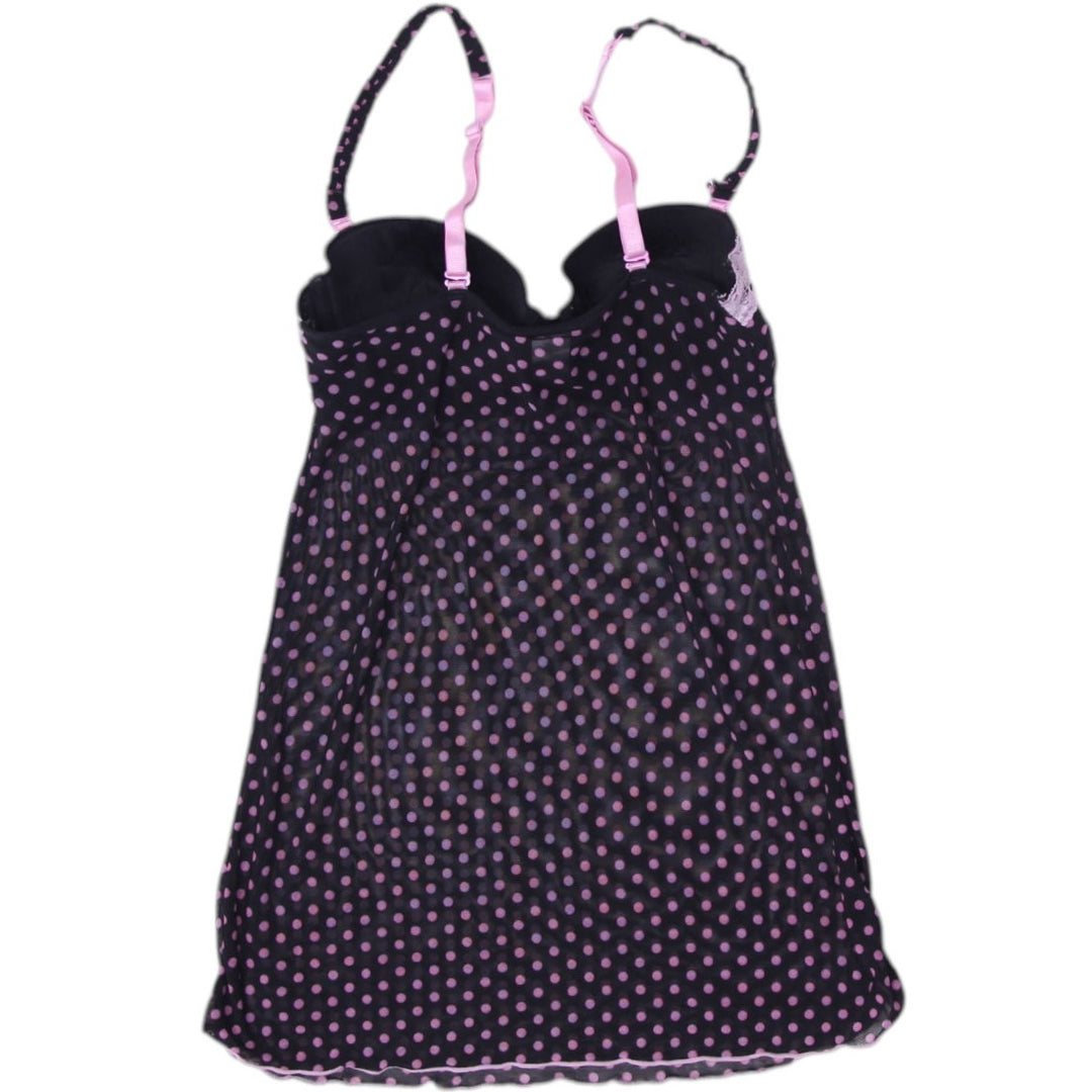 Y2K Ladies Camisole Black Pink Polka Dot Lace Trim Top Size S | Migration_Tops - Side View | Fashion Rerun