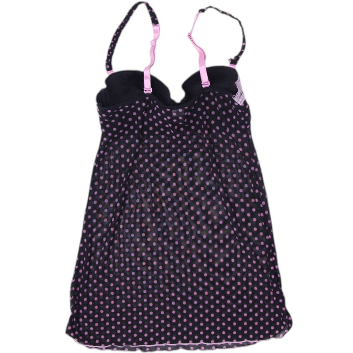Y2K Ladies Camisole Black Pink Polka Dot Lace Trim Top Size S | Migration_Tops - Side View | Fashion Rerun
