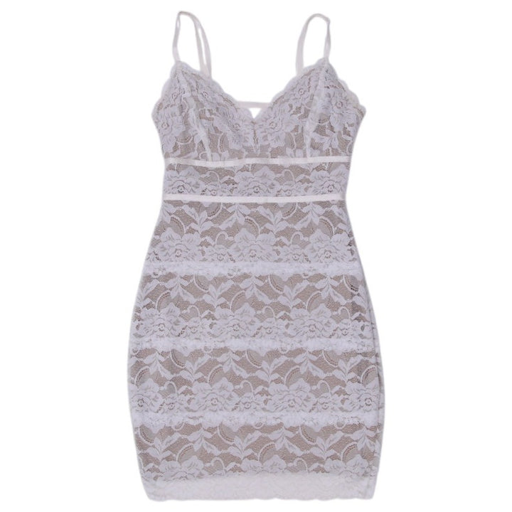 Y2K Ladies Guess Lace Mini Dress Off White Strappy Floral