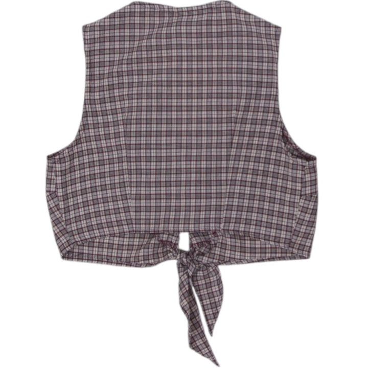Y2K Ladies Crop Top Brown Plaid Tie-Back Sleeveless