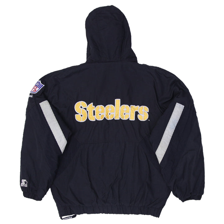 Vintage 90s Starter Pittsburgh Steelers Hooded 1/2 Zip Pullover Jacket