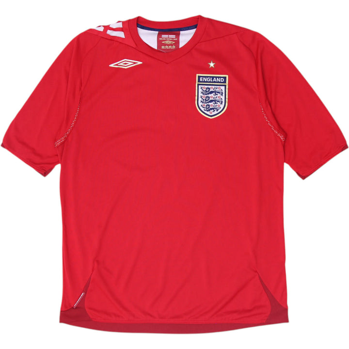 Mens England 2006-08 Away Football Jersey Umbro Red World Cup Size L